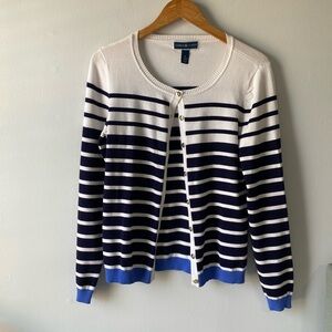 Karen Scott Button Front Cardigan Knit Sweater White Blue M